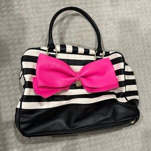 Betsy Johnson striped Travel Bag with pink bow